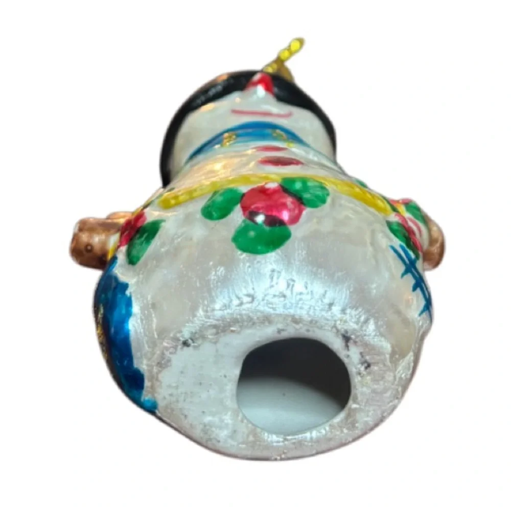 Snowman Glass Ornament Christmas Gift Box Set Collectible White Blue Red Gold